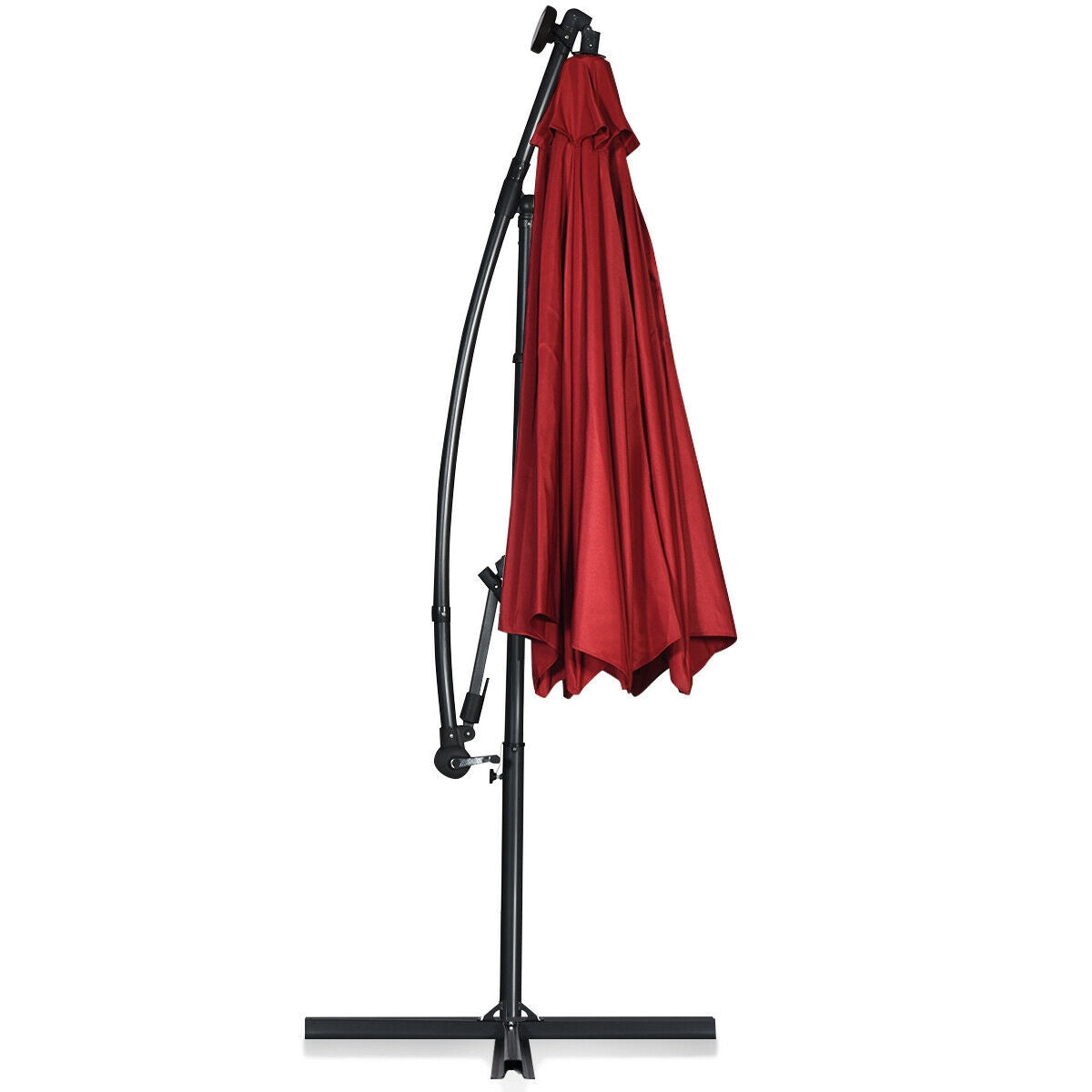 10 x 8 Feet Solar LED Patio Umbrella 360° Rotation, Dark Red