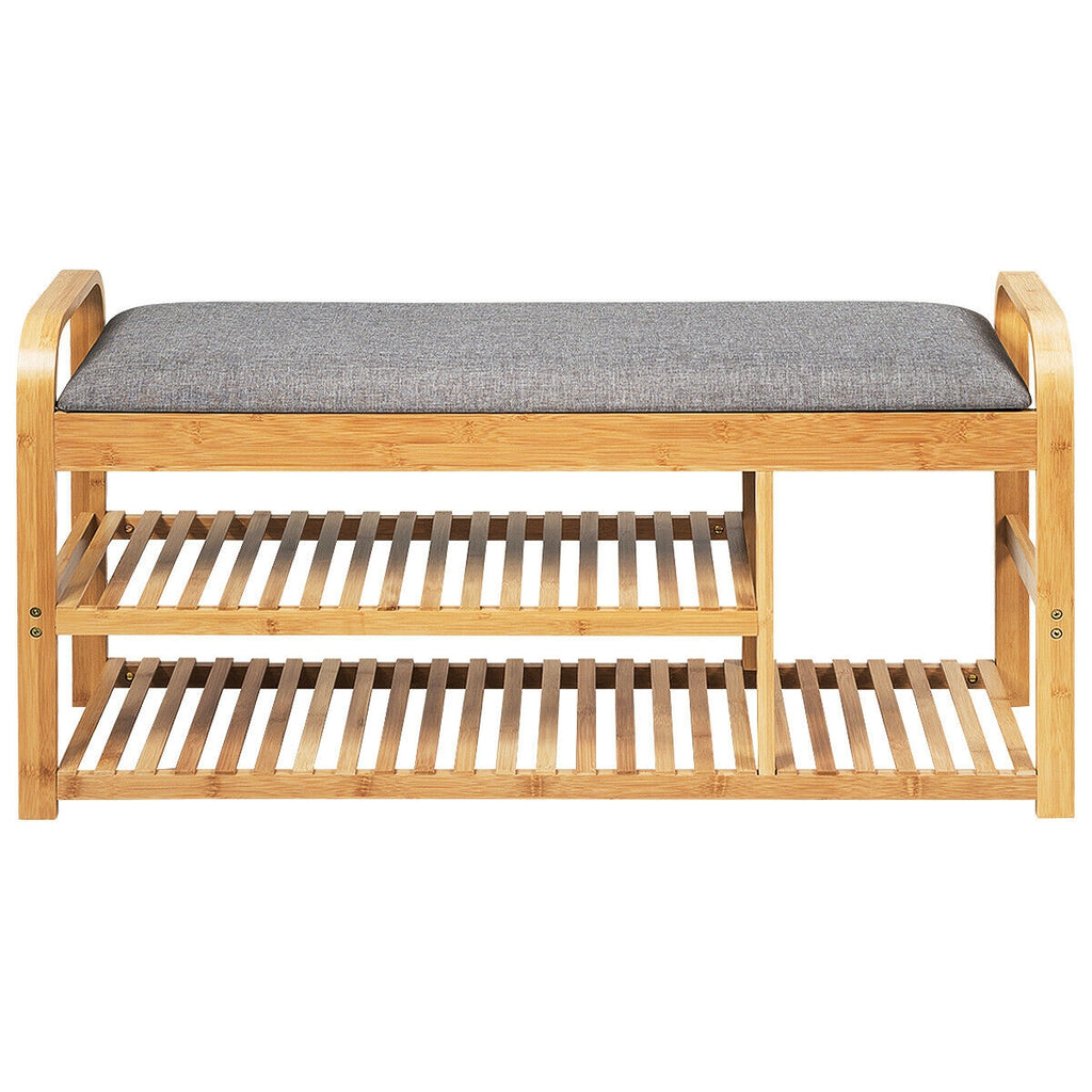 Bamboo Shoe Rack Bench with Cushion - 40", Natural