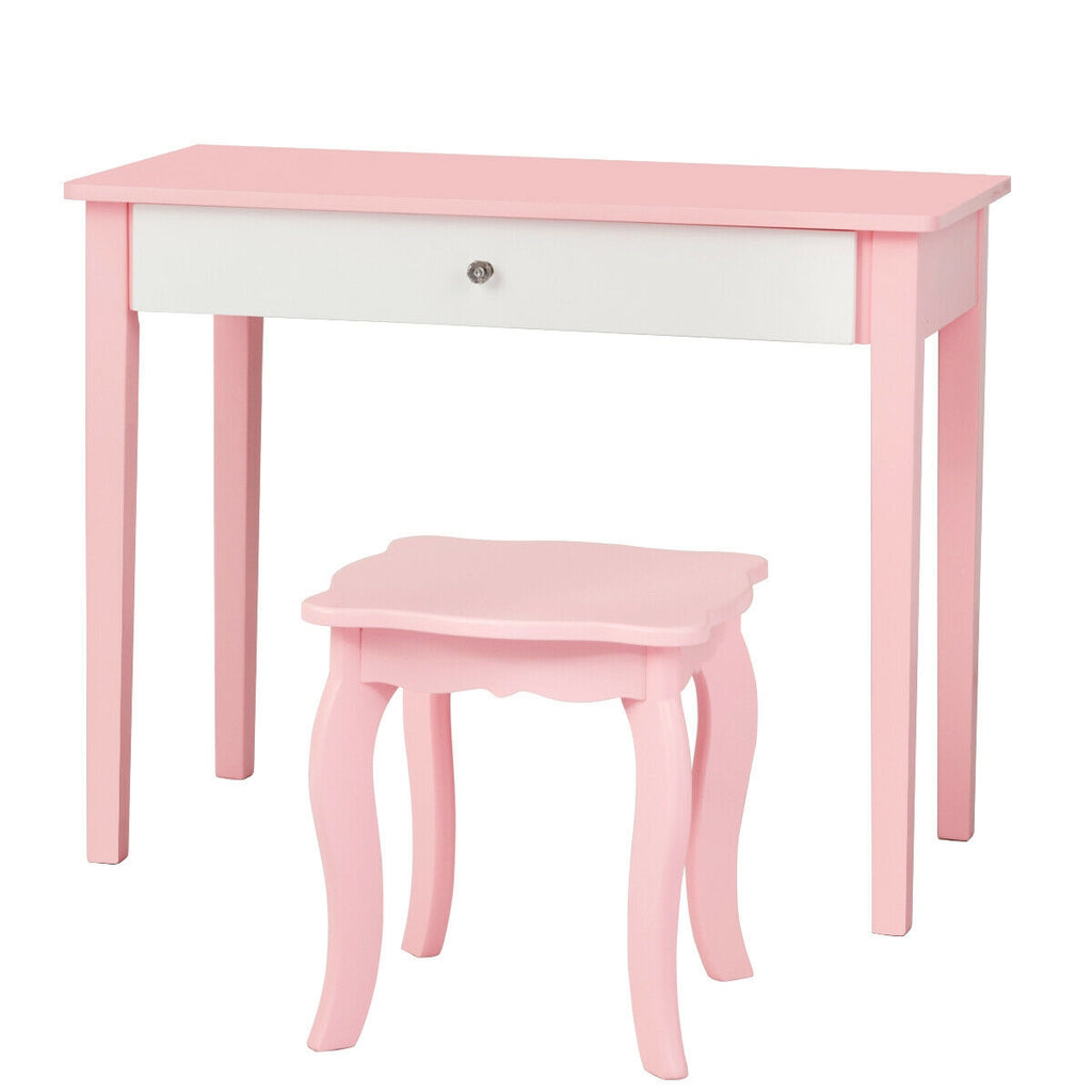 Kids Vanity Dressing Table with Tri-Fold Mirror and Chair - Pink, No Lights & Mirror