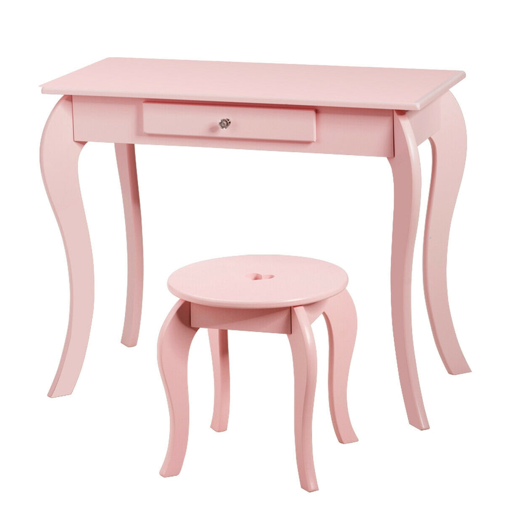 Kids Princess Makeup Dressing Play Table Set with Mirror - Pink