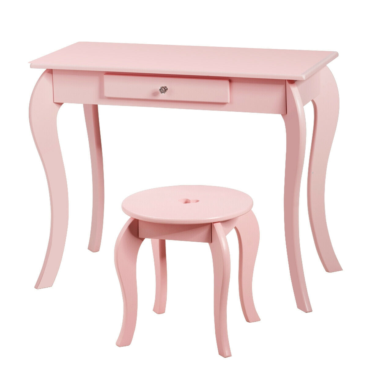 Kids Princess Makeup Dressing Play Table Set with Mirror - Pink