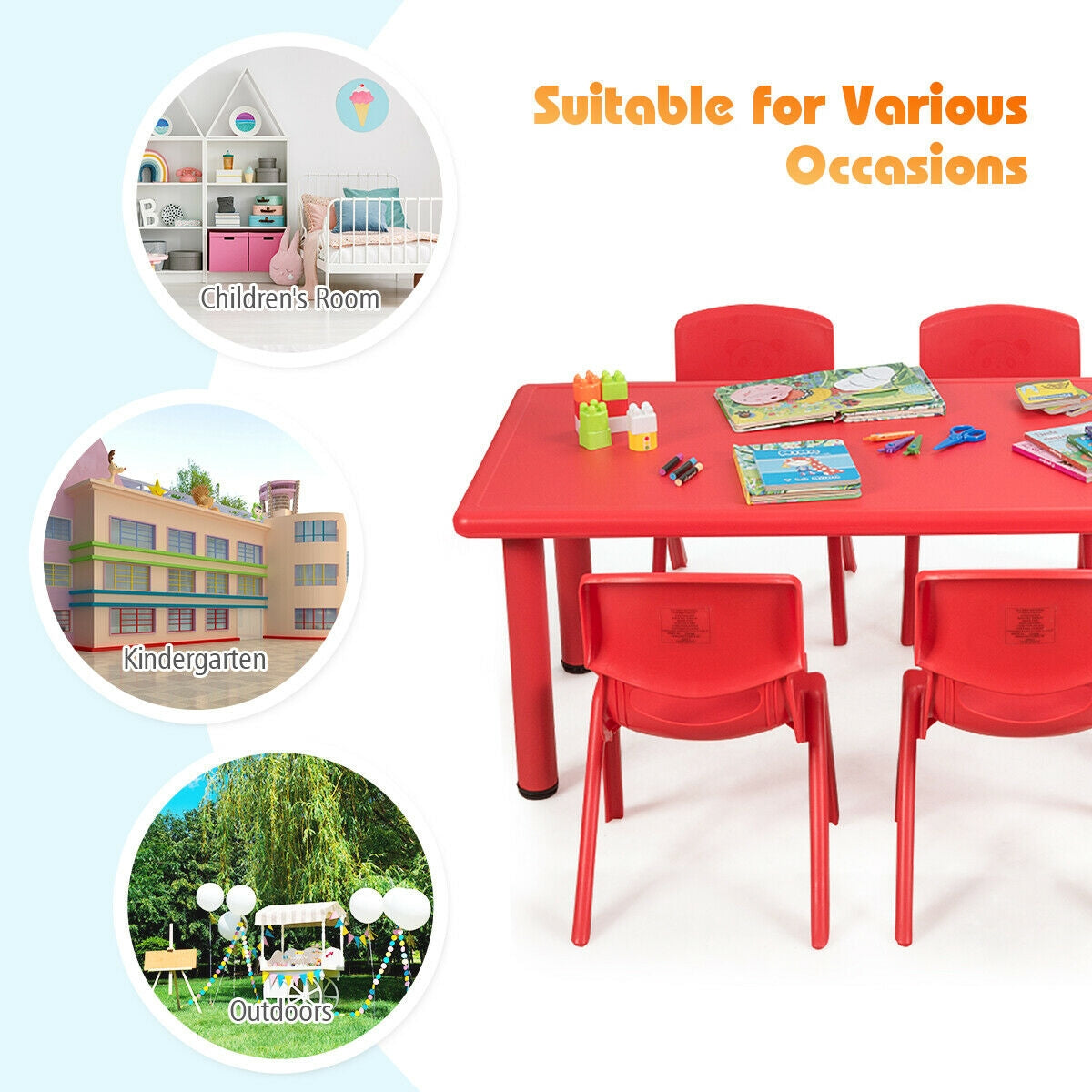 Kids Plastic Rectangular Play and Learning Table - Red