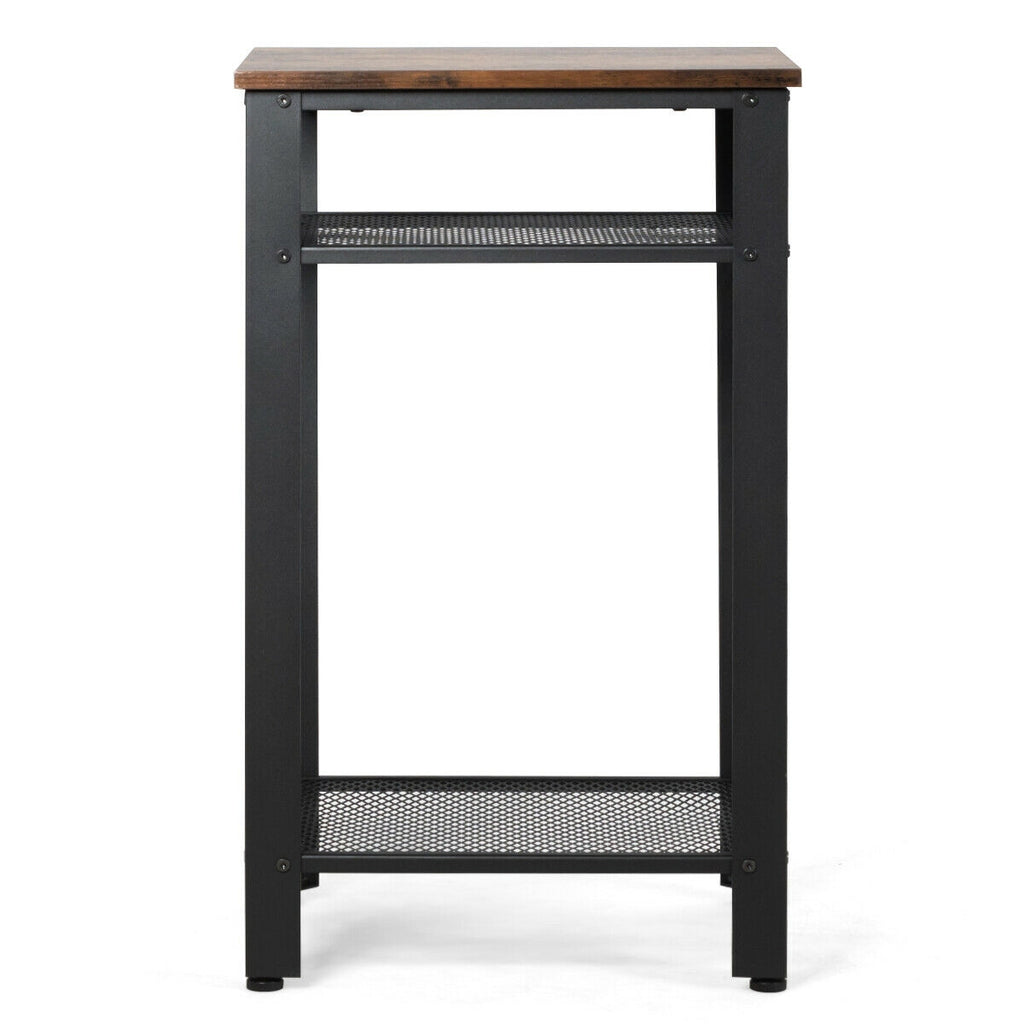 3-Tier Industrial End Table with Metal Mesh Shelves