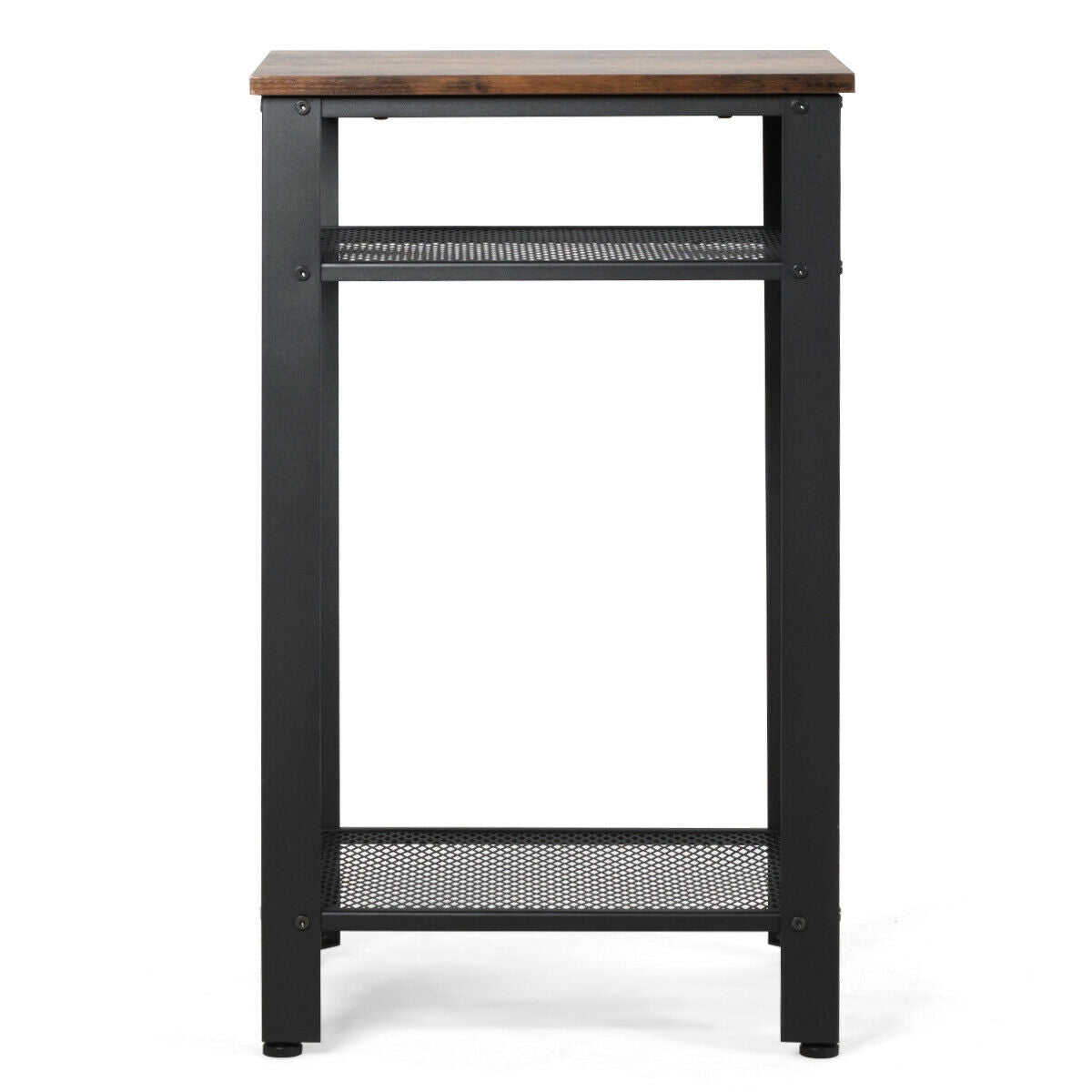 3-Tier Industrial End Table with Metal Mesh Shelves