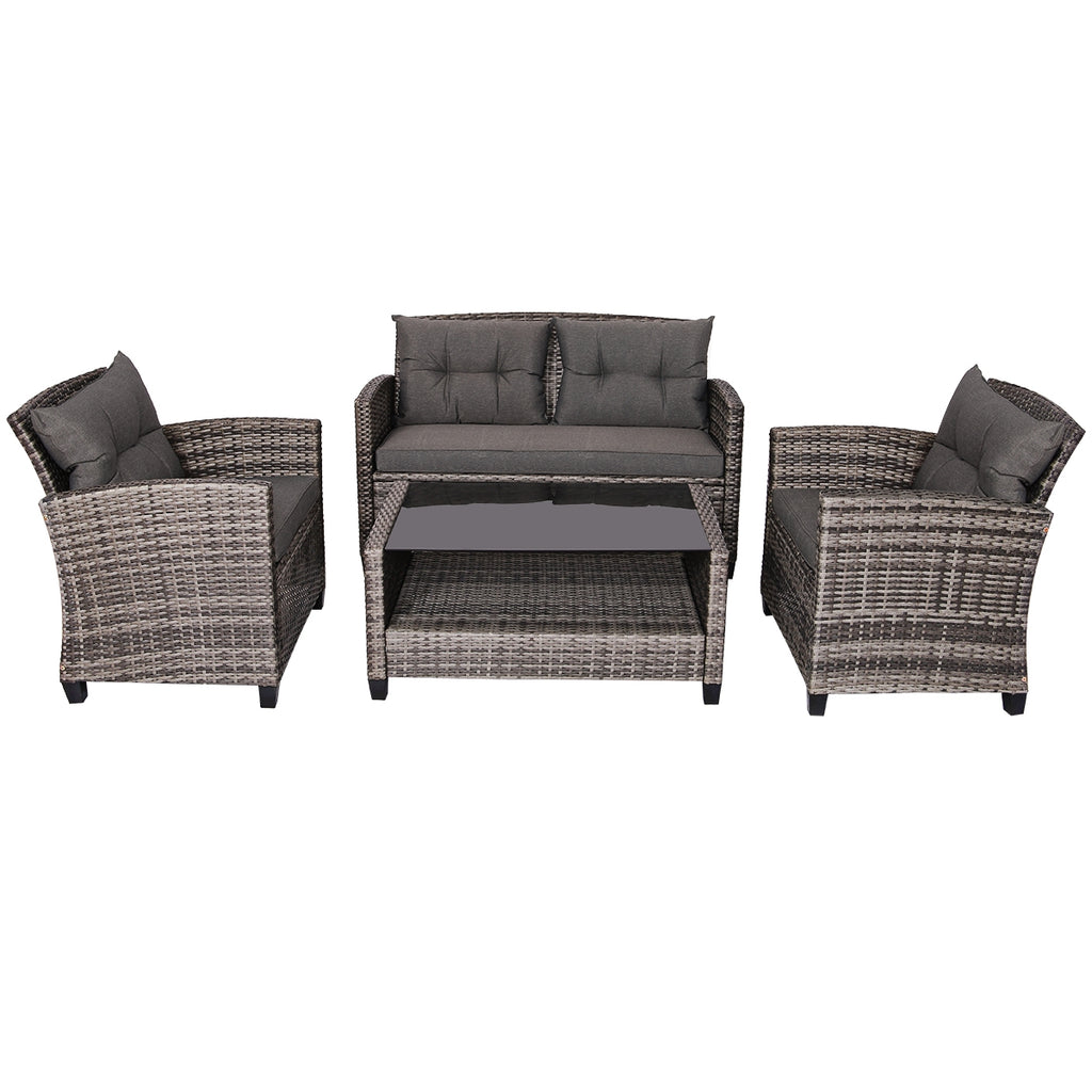 4-Piece Patio Rattan Furniture Set with Loveseat, Sofas & Coffee Table - Gray