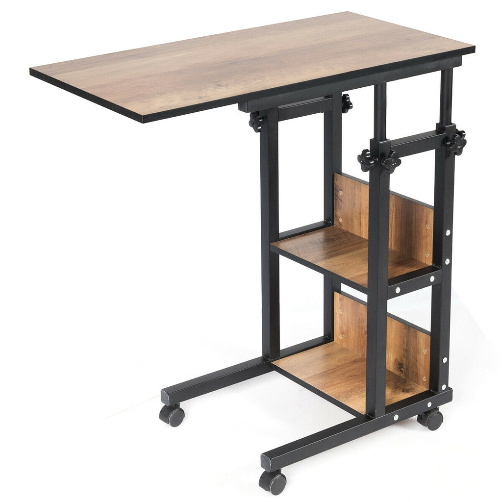 C-Shape Mobile End Table with Storage Shelves