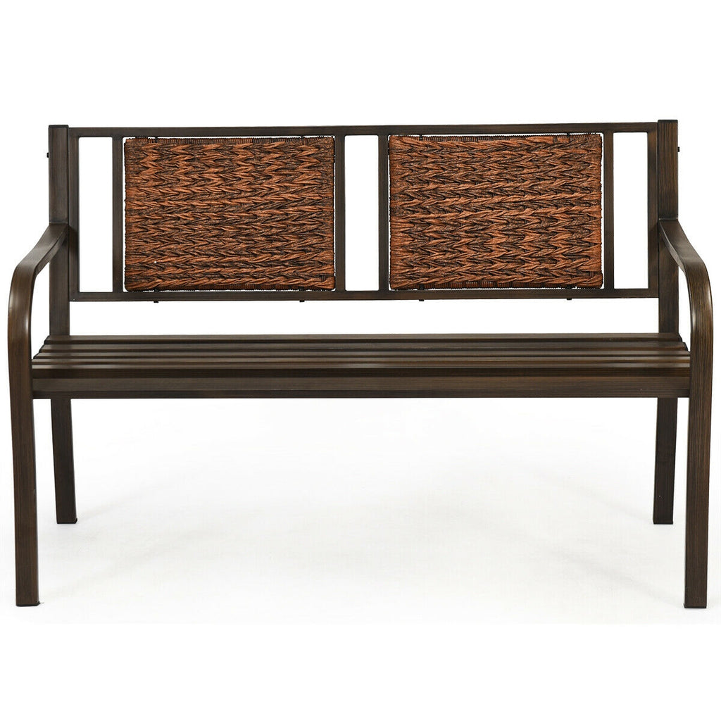 Patio Garden Bench with PE Rattan & Steel Frame - Style 2