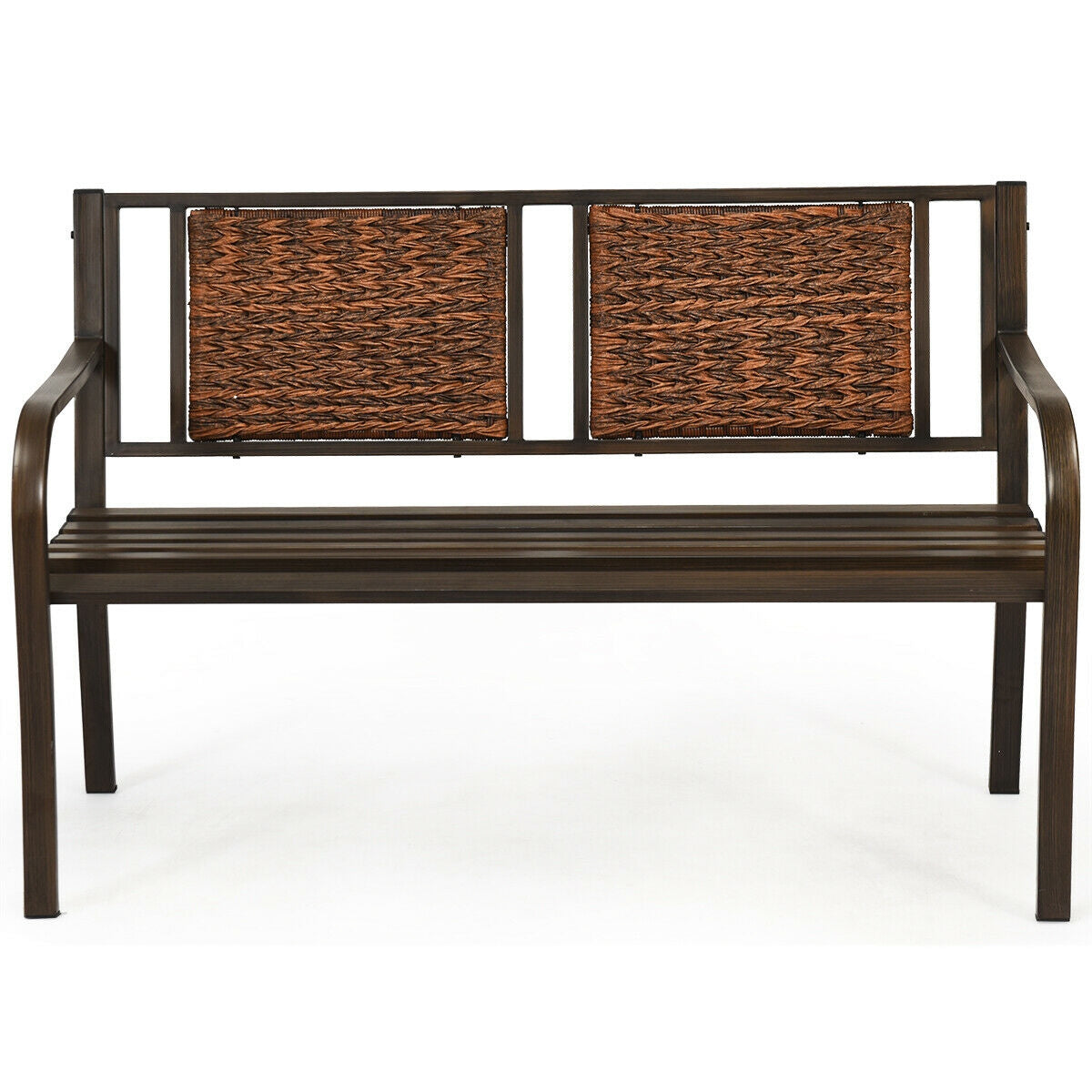 Patio Garden Bench with PE Rattan & Steel Frame - Style 2