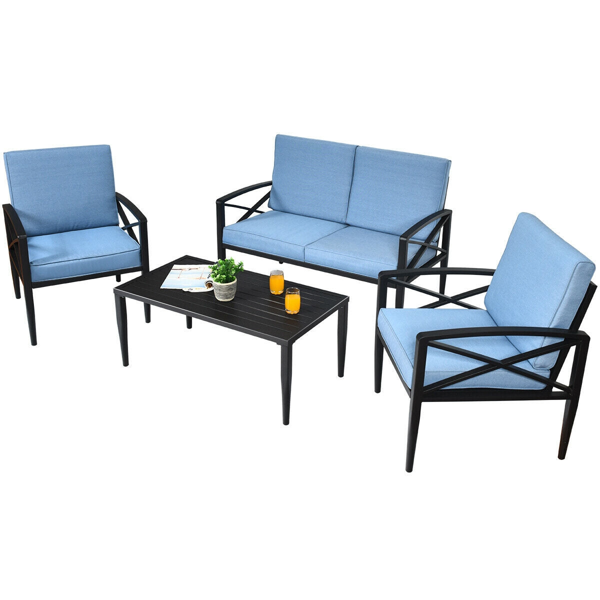 Outdoor Sofa Set, 4-Piece Aluminum Patio Furniture with Cushions
