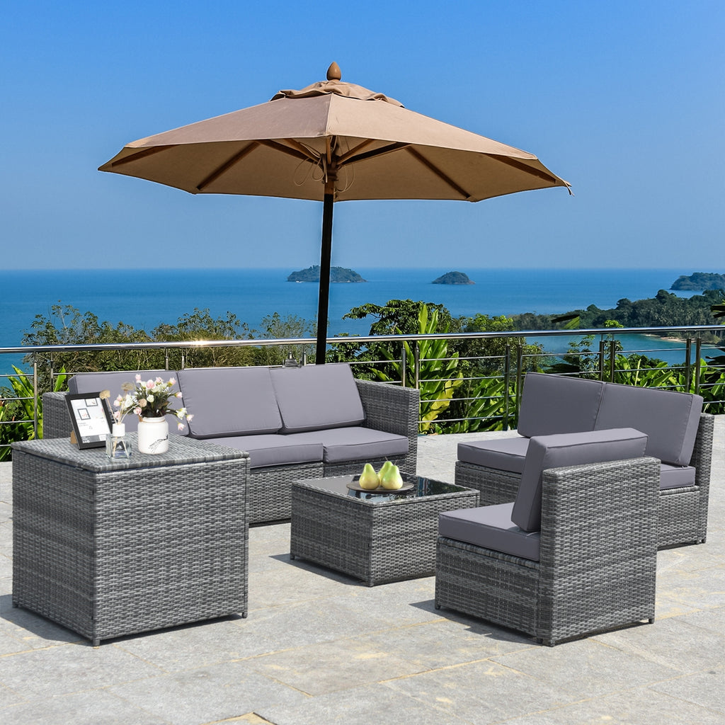 8-Piece Wicker Sofa Rattan Dining Set with Storage Table - Gray