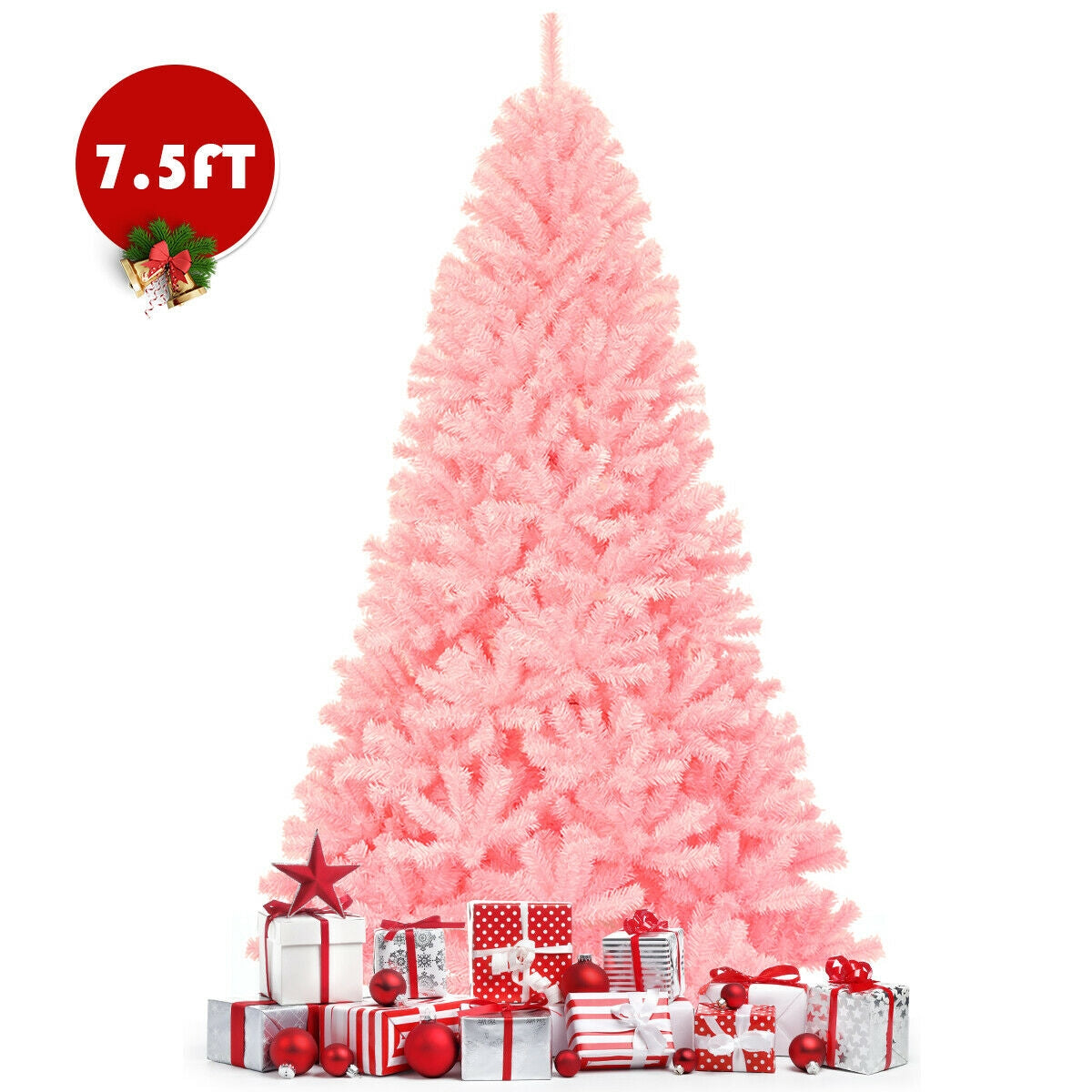 Hinged Artificial Christmas Tree 7.5 Feet Full Fir Tree Pink Holiday Decor
