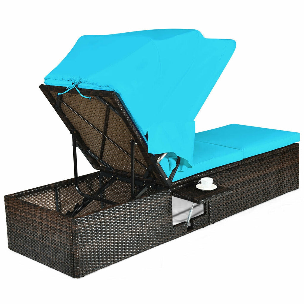 Outdoor Chaise Lounge Chair with Folding Canopy