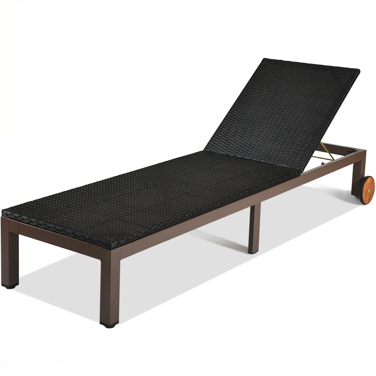 Outdoor Wicker Chaise Lounge Recliner with 5-Position Adjustment - Turquoise