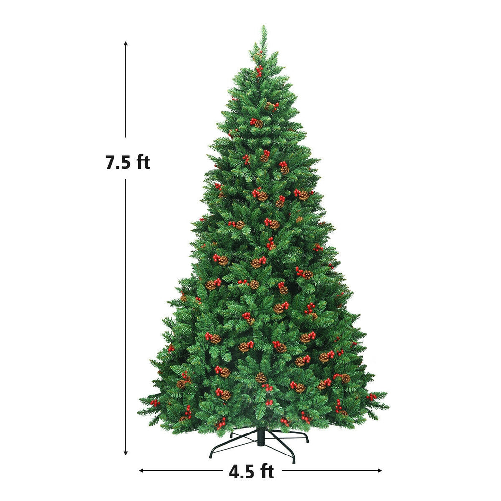 7.5Ft Pre-lit Hinged Christmas Tree with 550 LED Lights & Metal Stand