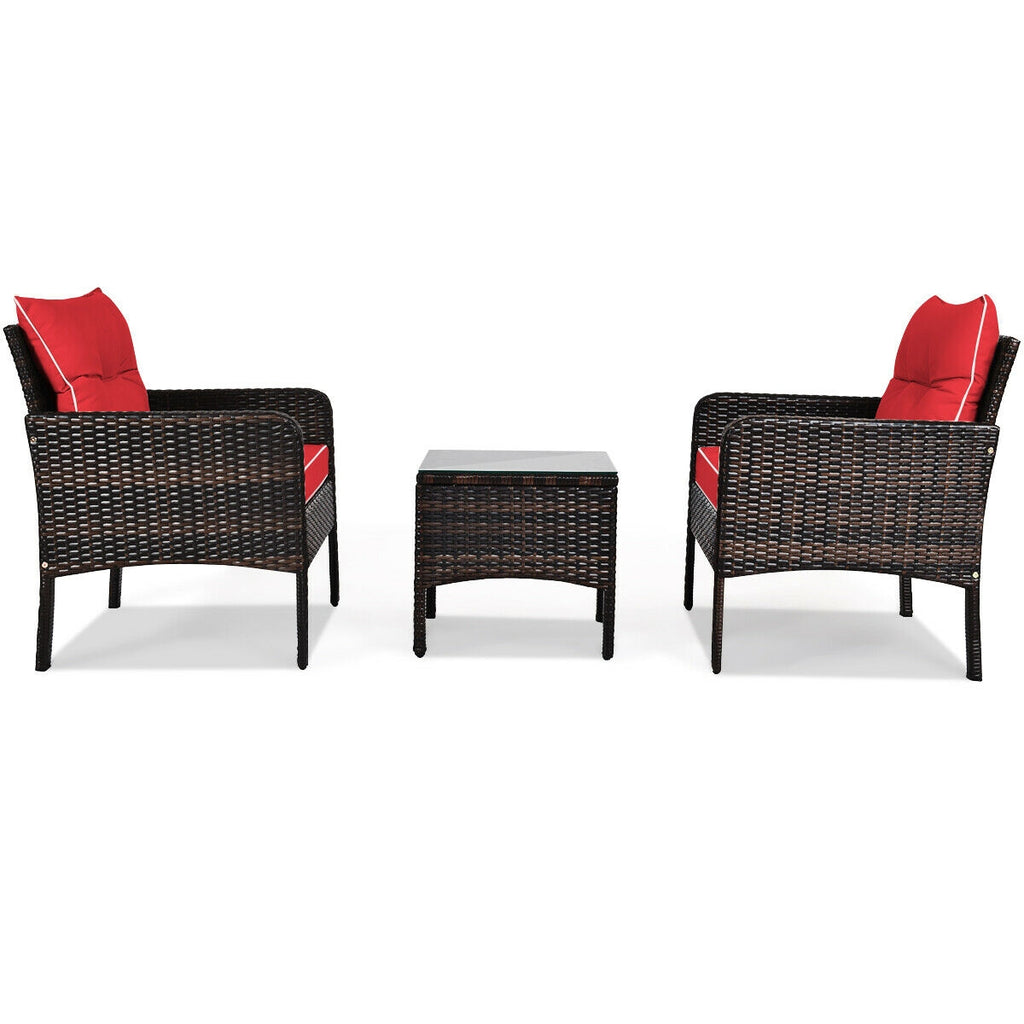 3 Pieces Outdoor Patio Rattan Conversation Set with Seat Cushions