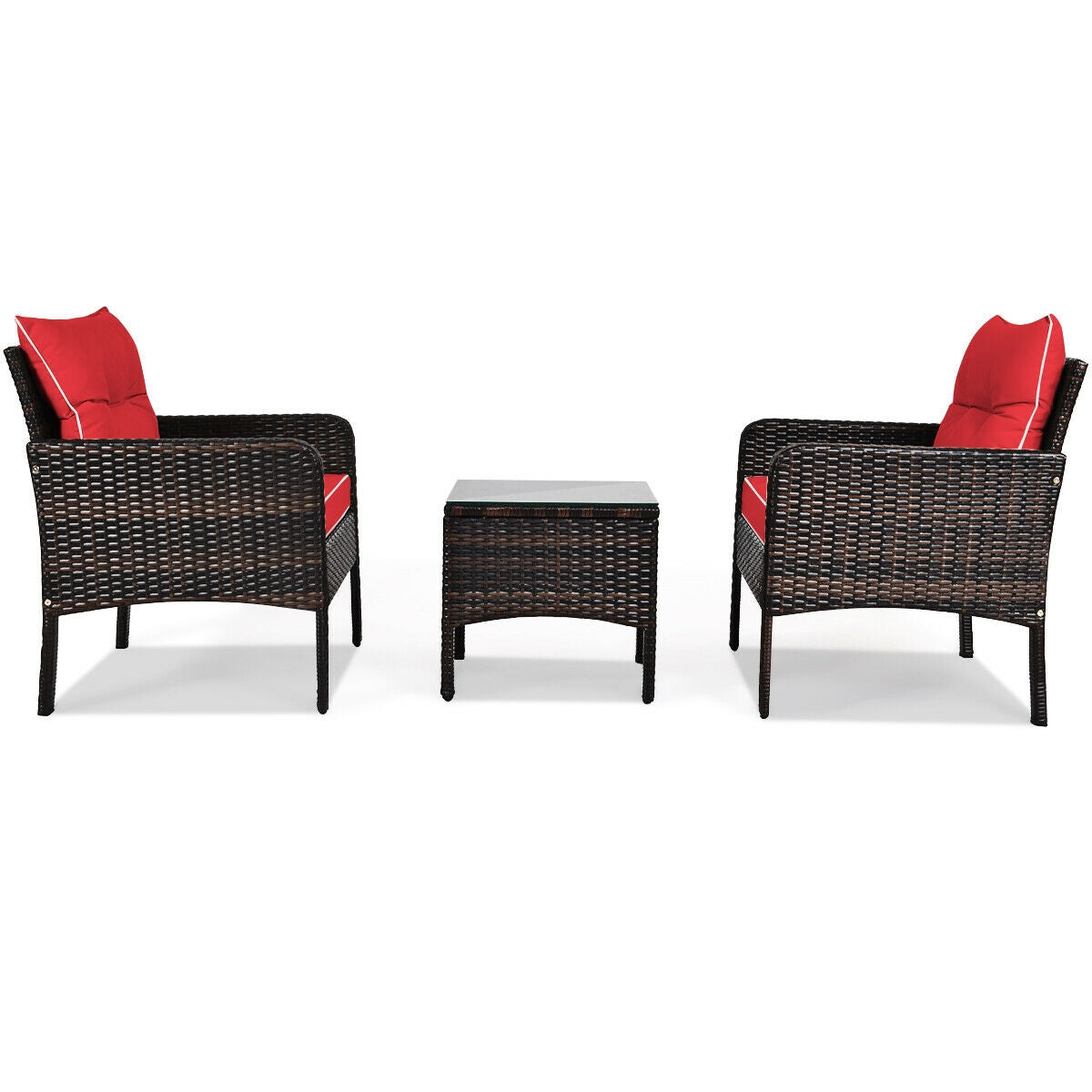 3 Pieces Outdoor Patio Rattan Conversation Set with Seat Cushions