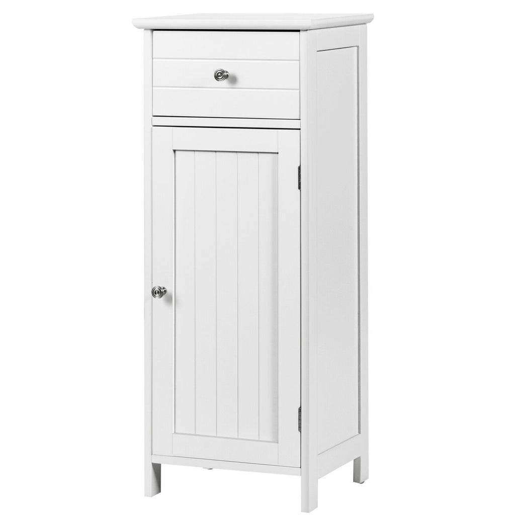 Wooden Bathroom Floor Storage Cabinet with Drawer and Adjustable Shelf