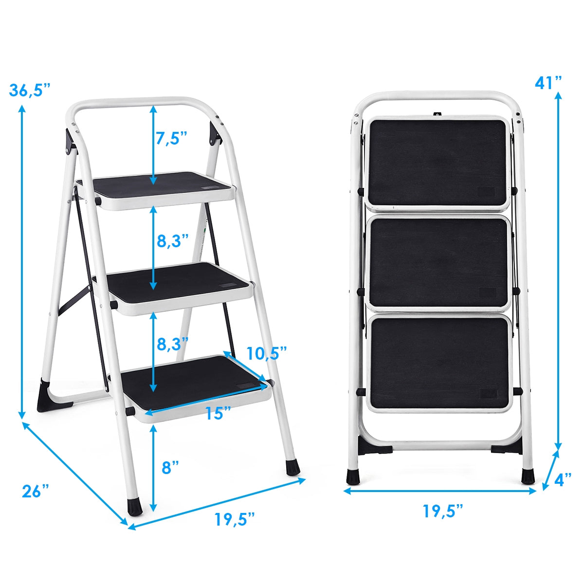 Folding 3-Step Ladder with Anti-Slip Platform