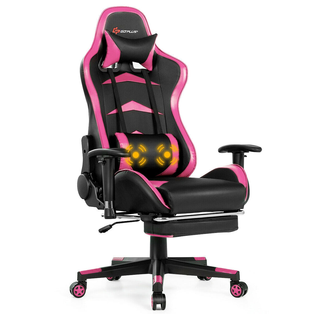 Massage Gaming Chair with Footrest - Pink