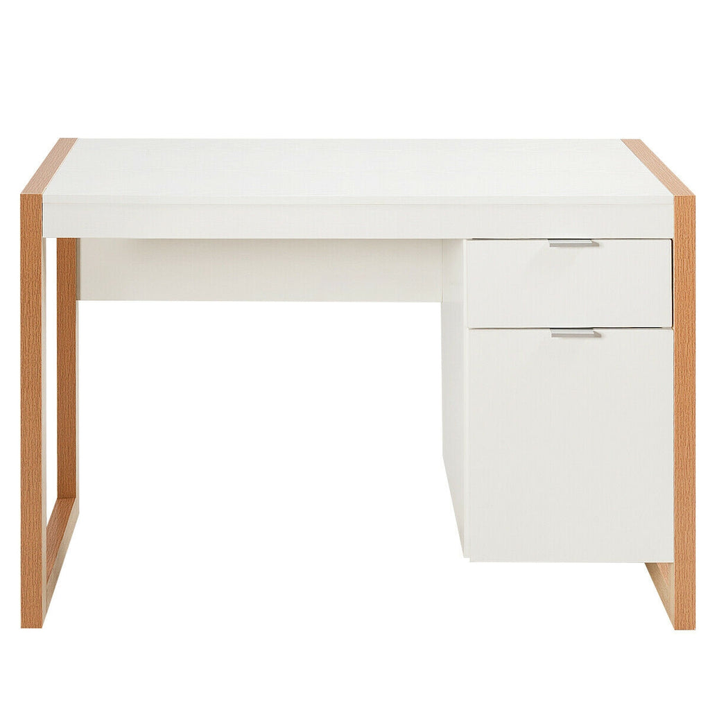 Modern Computer Desk Writing Workstation with Cabinet and Drawer