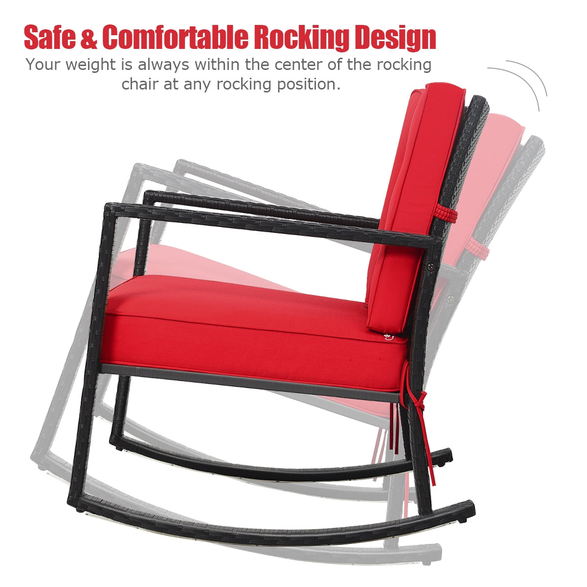 Rattan Rocking Chair with Cushion, Red