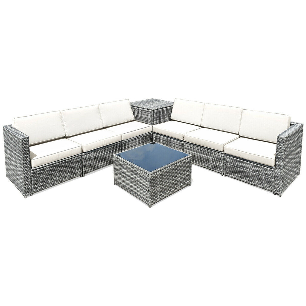8-Piece Rattan Sofa Set with Storage Table - Gray & Turquoise