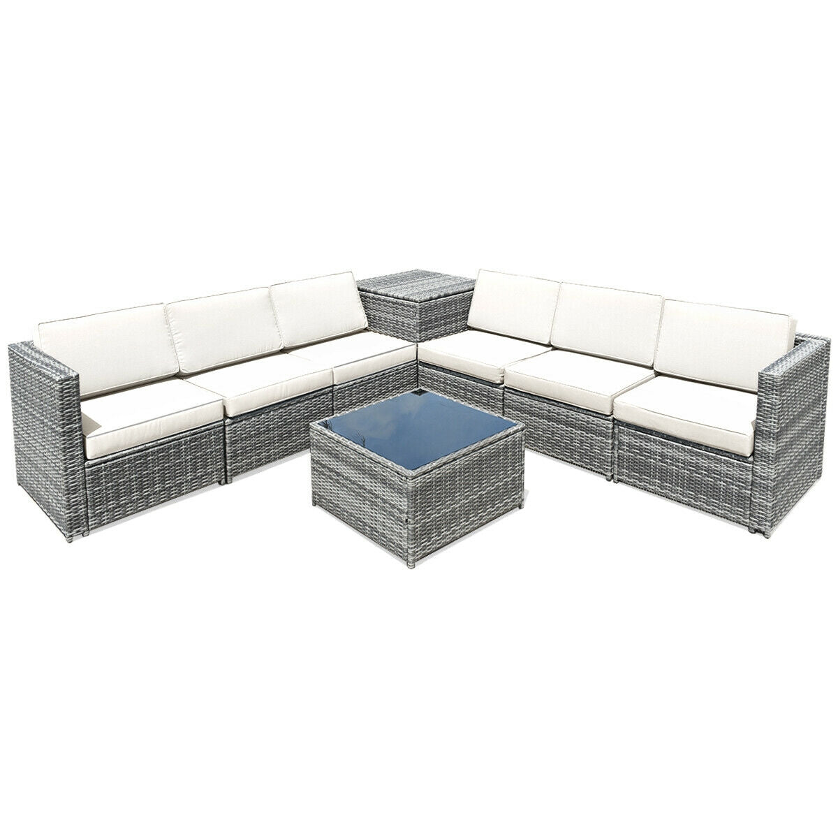 8-Piece Rattan Sofa Set with Storage Table - Gray & Turquoise