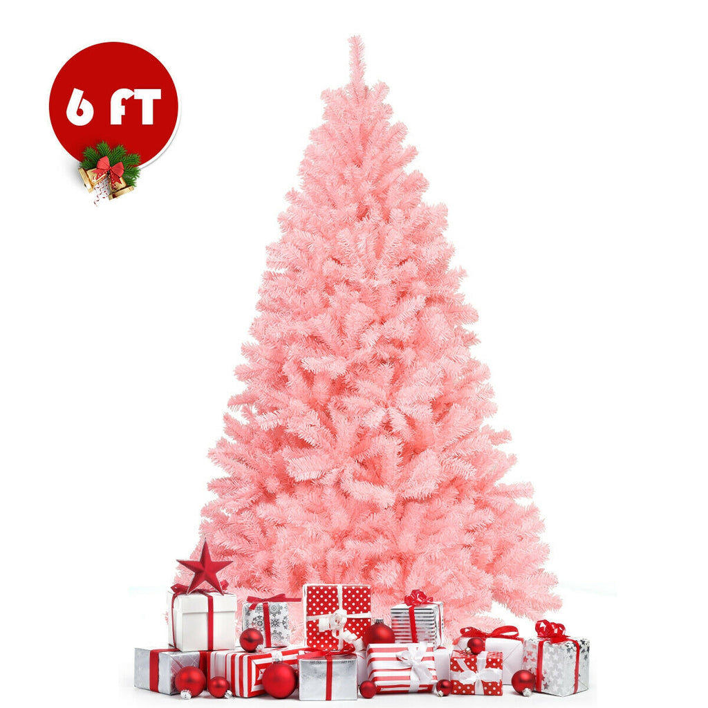 Pink Artificial Christmas Tree with Foldable Metal Stand - 6 Feet Hinged Full Tree