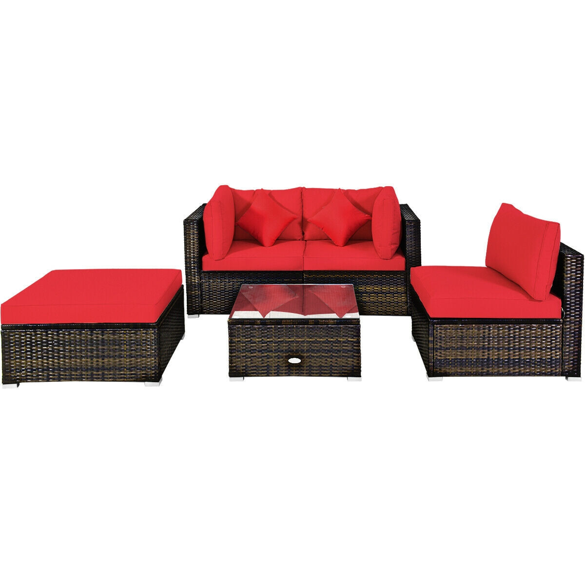 5 Pieces Outdoor Patio Rattan Furniture Set Sectional Conversation