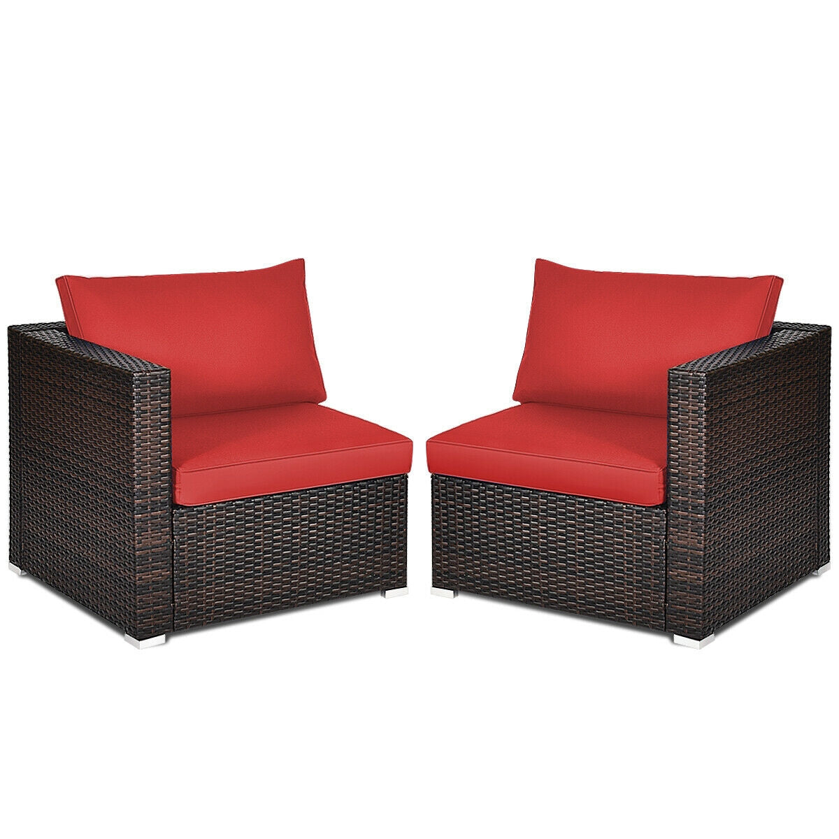 2 Pieces Patio Rattan Sectional Conversation Sofa Set