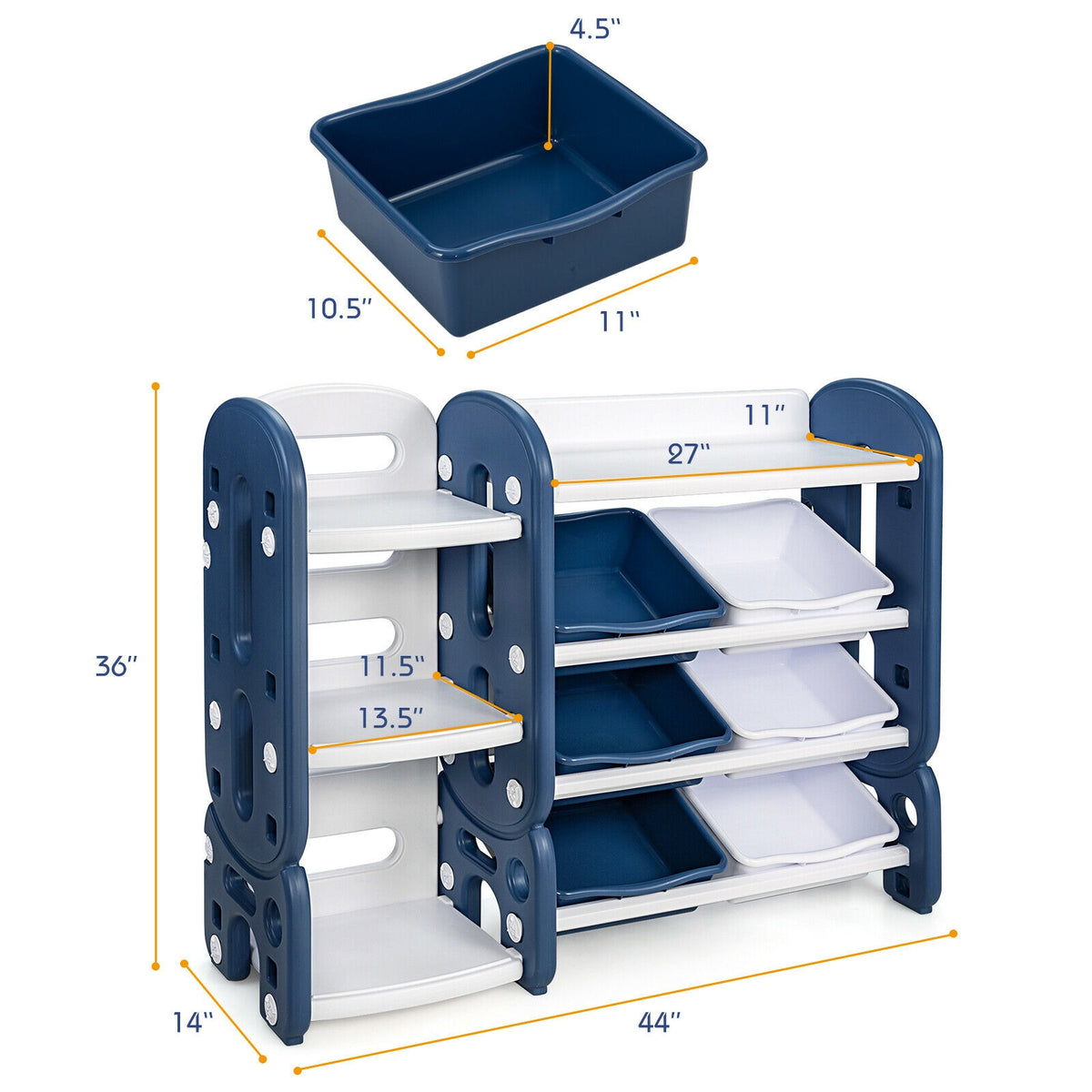 Kids Toy Storage Organizer with Bins & Multi-Layer Shelf - Blue