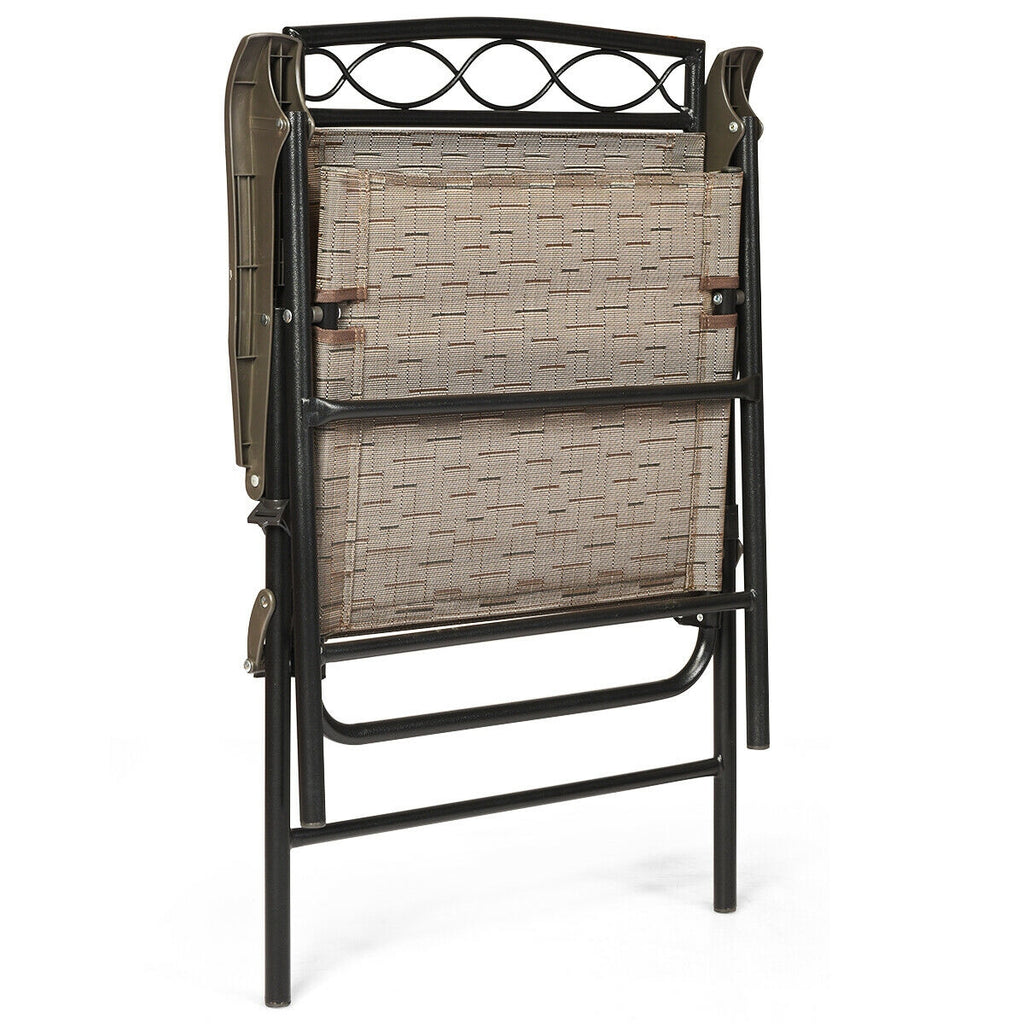 Set of 2 Patio Folding Chairs Sling Portable Dining Chair with Armrest