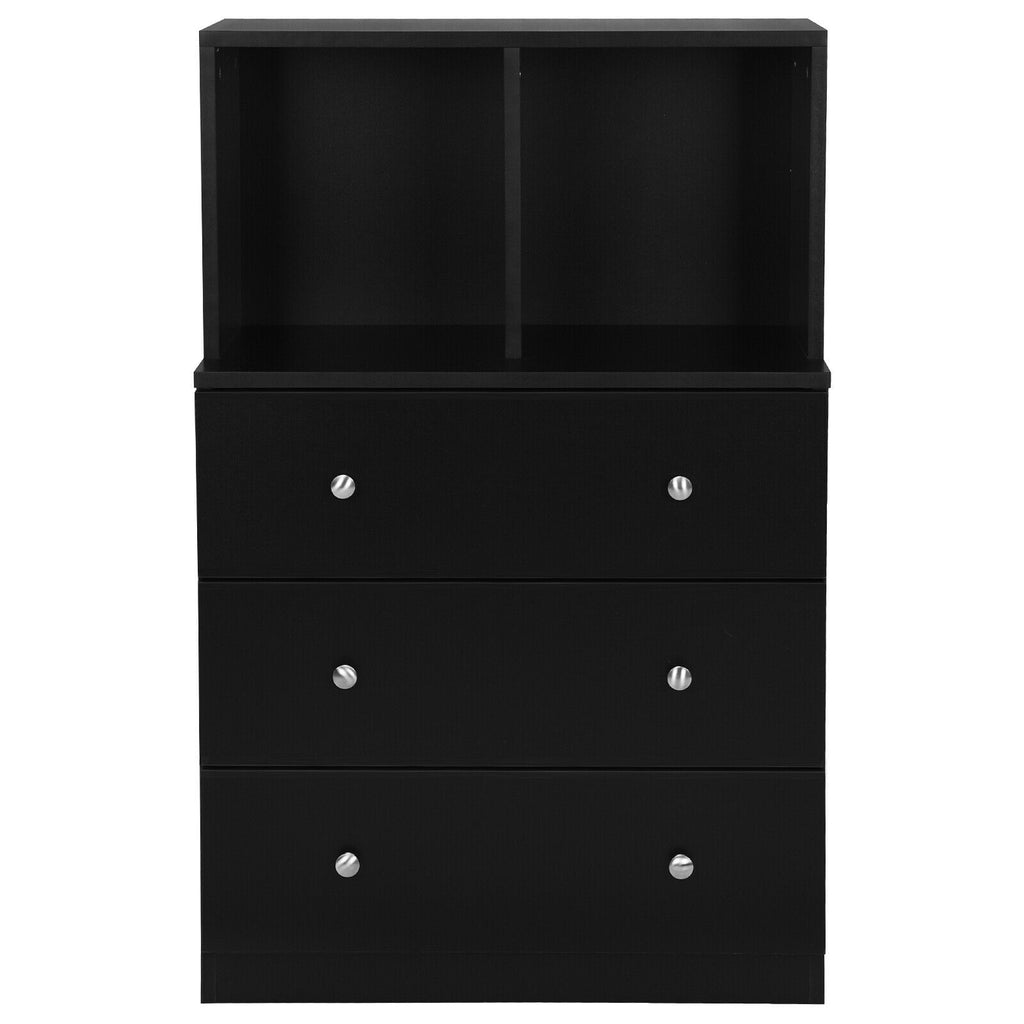 3 Drawer Dresser with Cubbies Storage Chest - Black