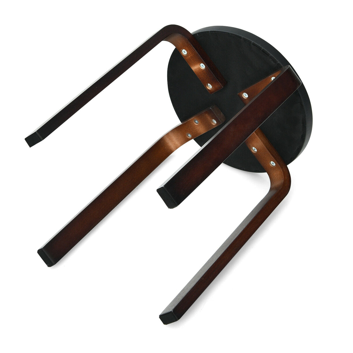 Bentwood Stack Stools with PU Leather Round Top, Black