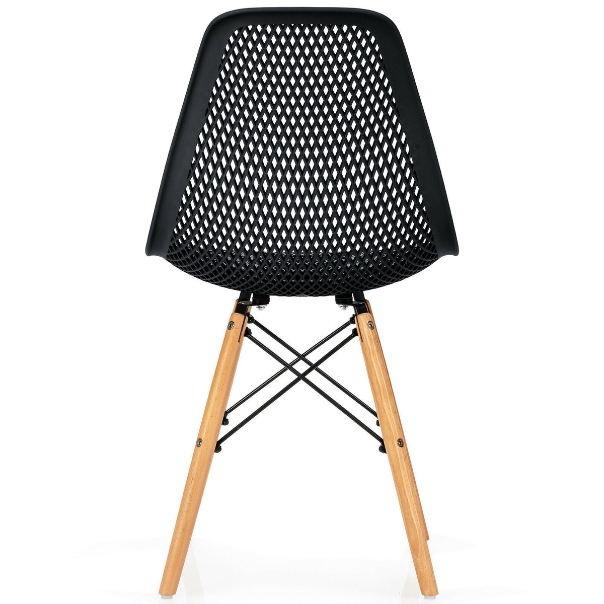 Modern Plastic Hollow Chair Set with Wood Legs - Black (4 Pack)