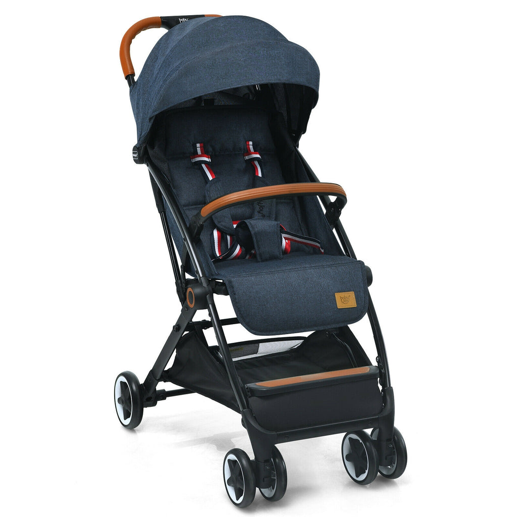 Lightweight Baby Stroller with 3-Position Backrest, Blue - Compact Travel Toddler Pushchair for Airplane