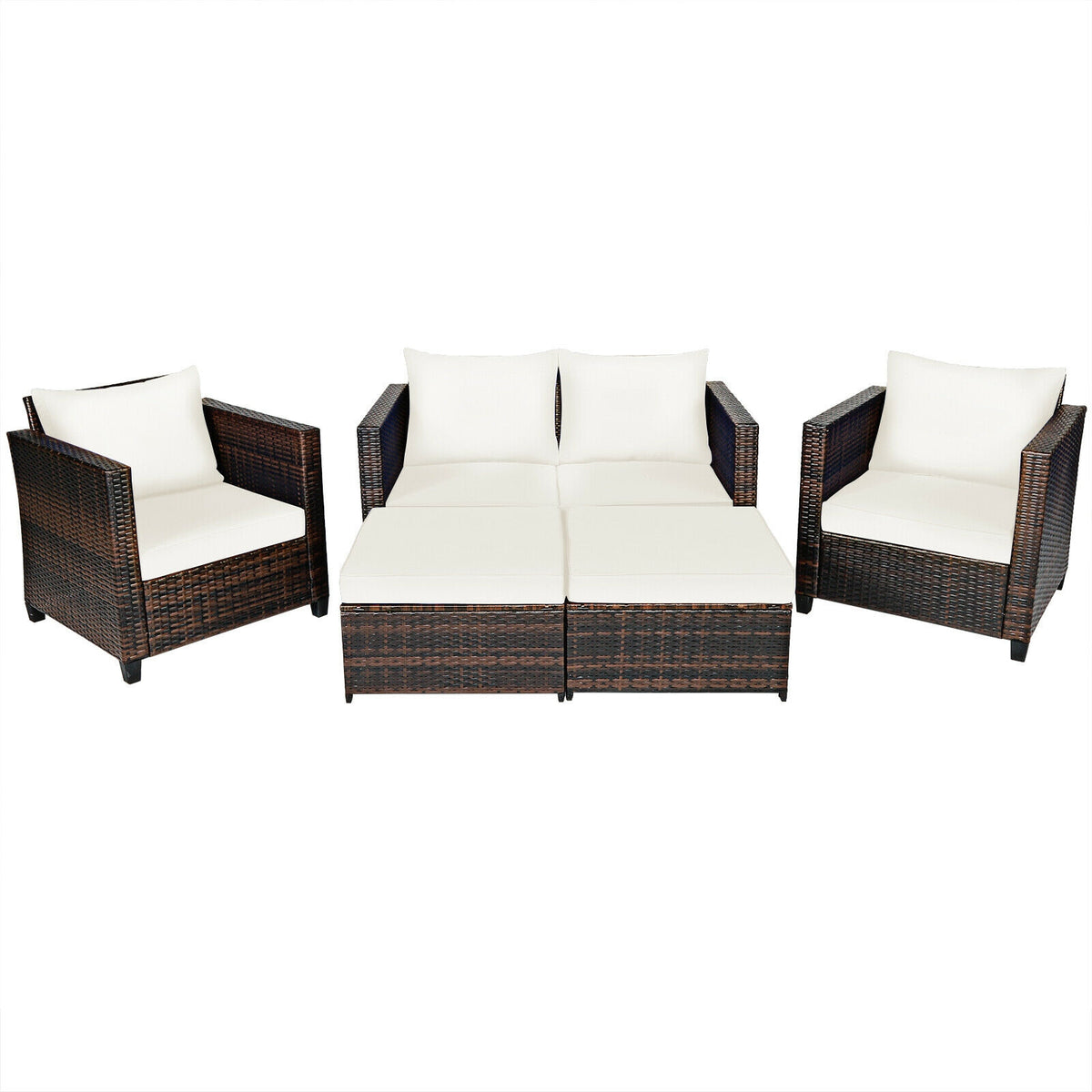 5-Piece Patio Rattan Furniture Set with Cushions - Turquoise