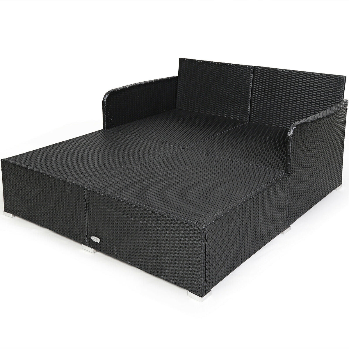 Spacious Outdoor Rattan Daybed with Upholstered Cushions and Pillows