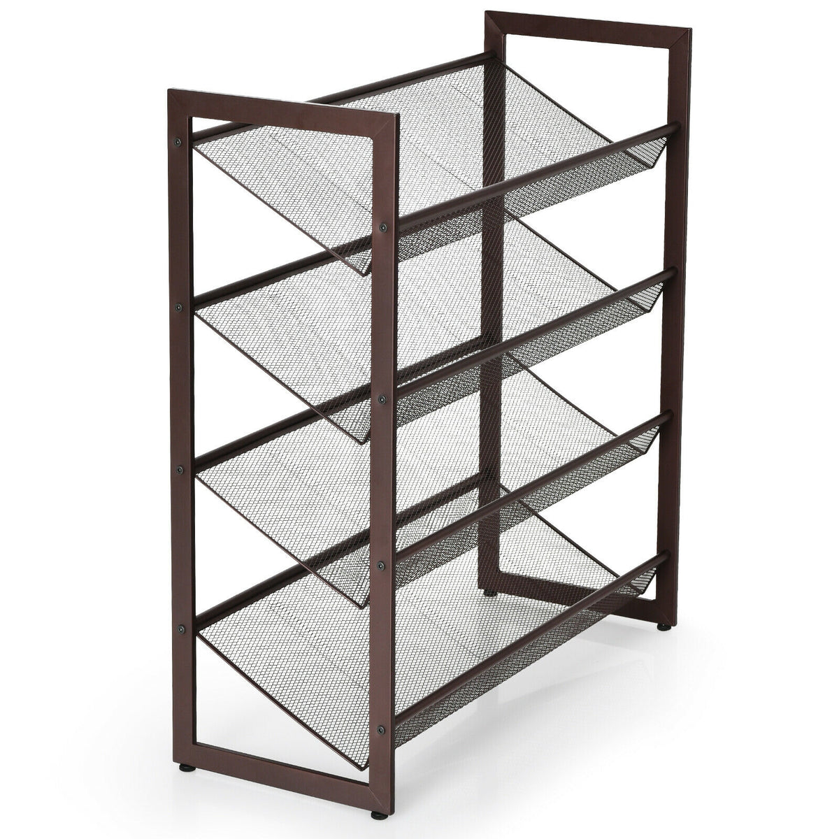 4-Tier Metal Shoe Rack with Flat & Angled Shelves