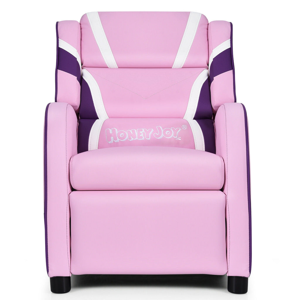 Kids Leather Recliner Chair with Side Pockets - Pink, Style B, Adjustable