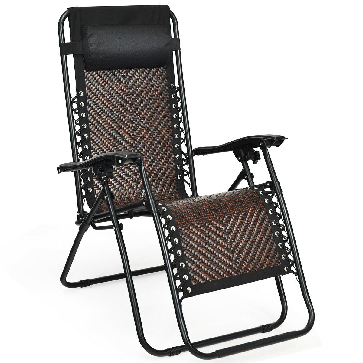 2 Pieces Folding Patio Rattan Zero Gravity Lounge Chair