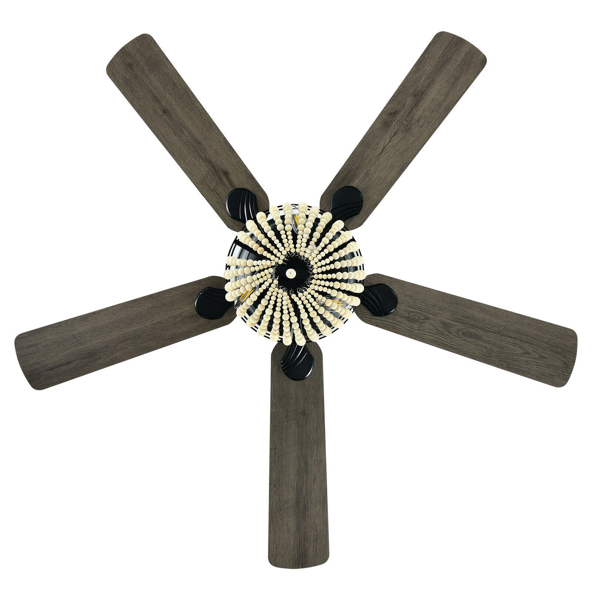 Retro Ceiling Fan Light with Reversible Blades and Remote Control - Black 52 Inch