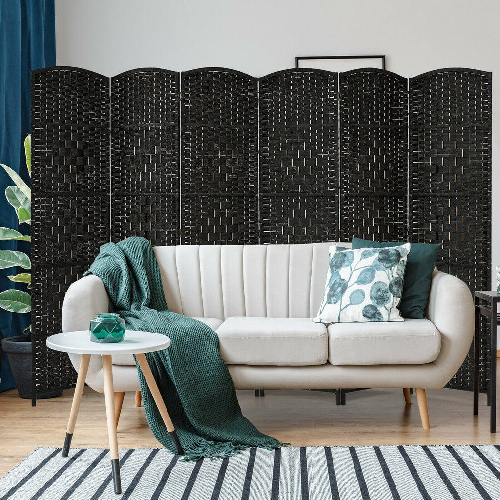 Foldable Fiber Room Divider Screen - 8-Panel Weave Fiber Privacy Divider - Black, 6 Feet