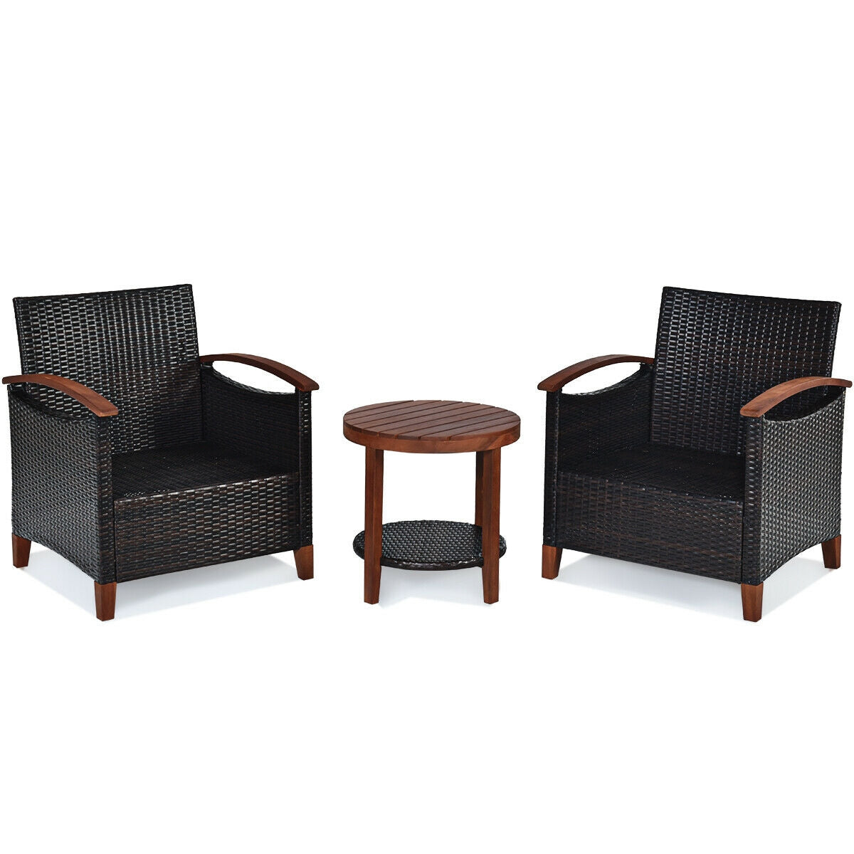 3-Piece Patio Wicker Furniture Set with Cushions - Turquoise