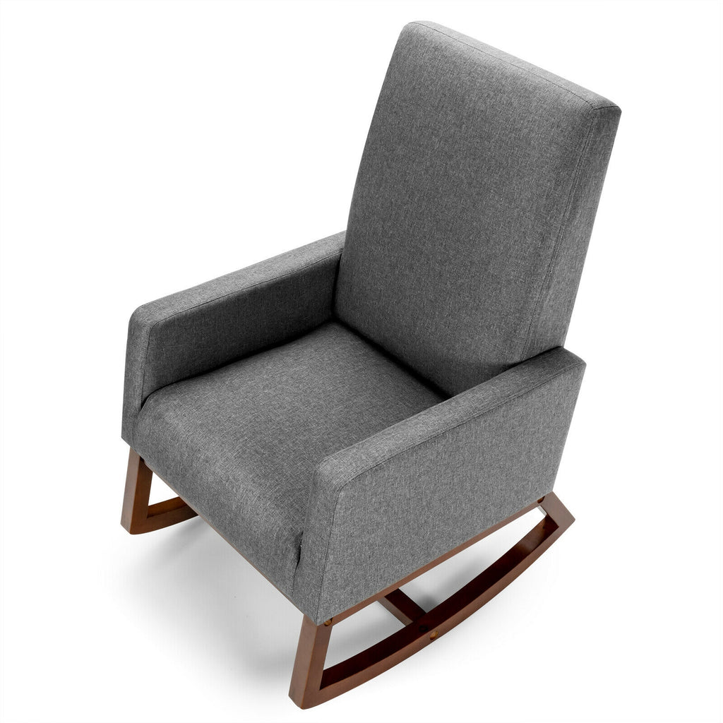 Rocking High Back Upholstered Armchair with Side Pocket - Gray