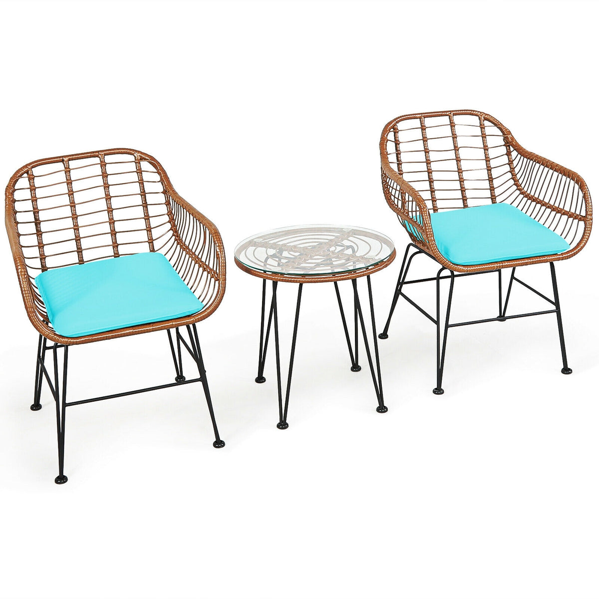 3 Pieces Patio Rattan Bistro Set with Cushion