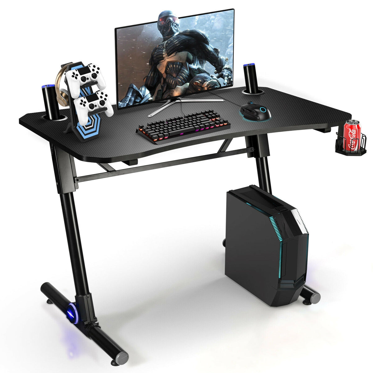 43.5" Height Adjustable Gaming Desk with Blue LED Lights
