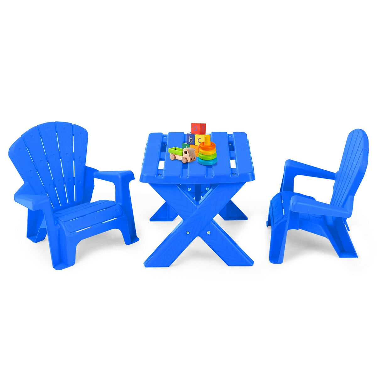 Blue 3-Piece Children's Plastic Play Table and Chair Set