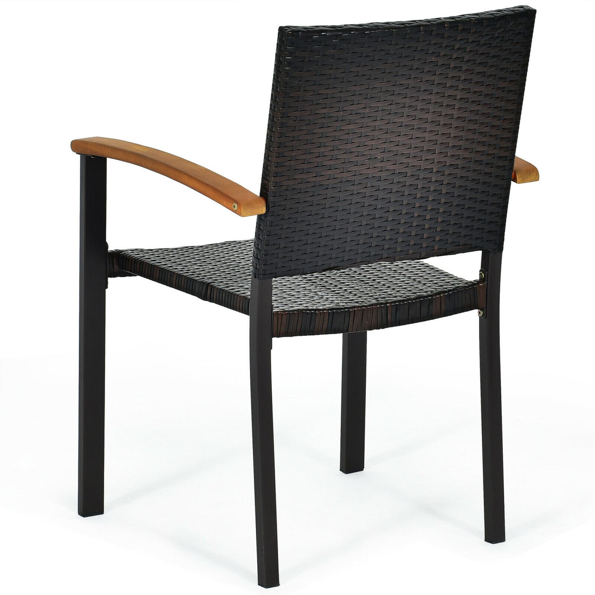 Set of 4 Outdoor Patio PE Rattan Dining Chairs with Powder-coated