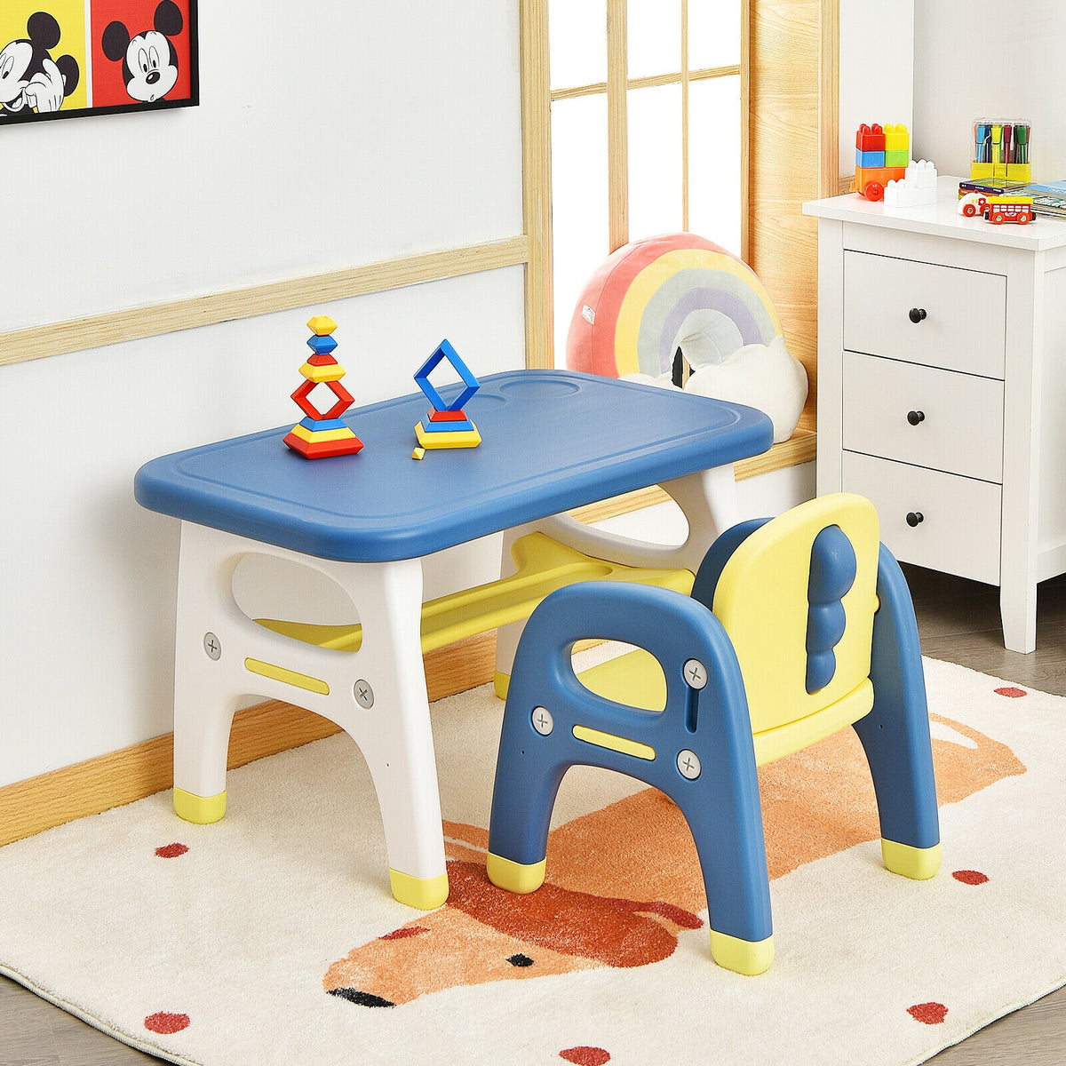 Kids Activity Table and Chair Set with Montessori Toys and Whiteboard - Gray, Tiltable